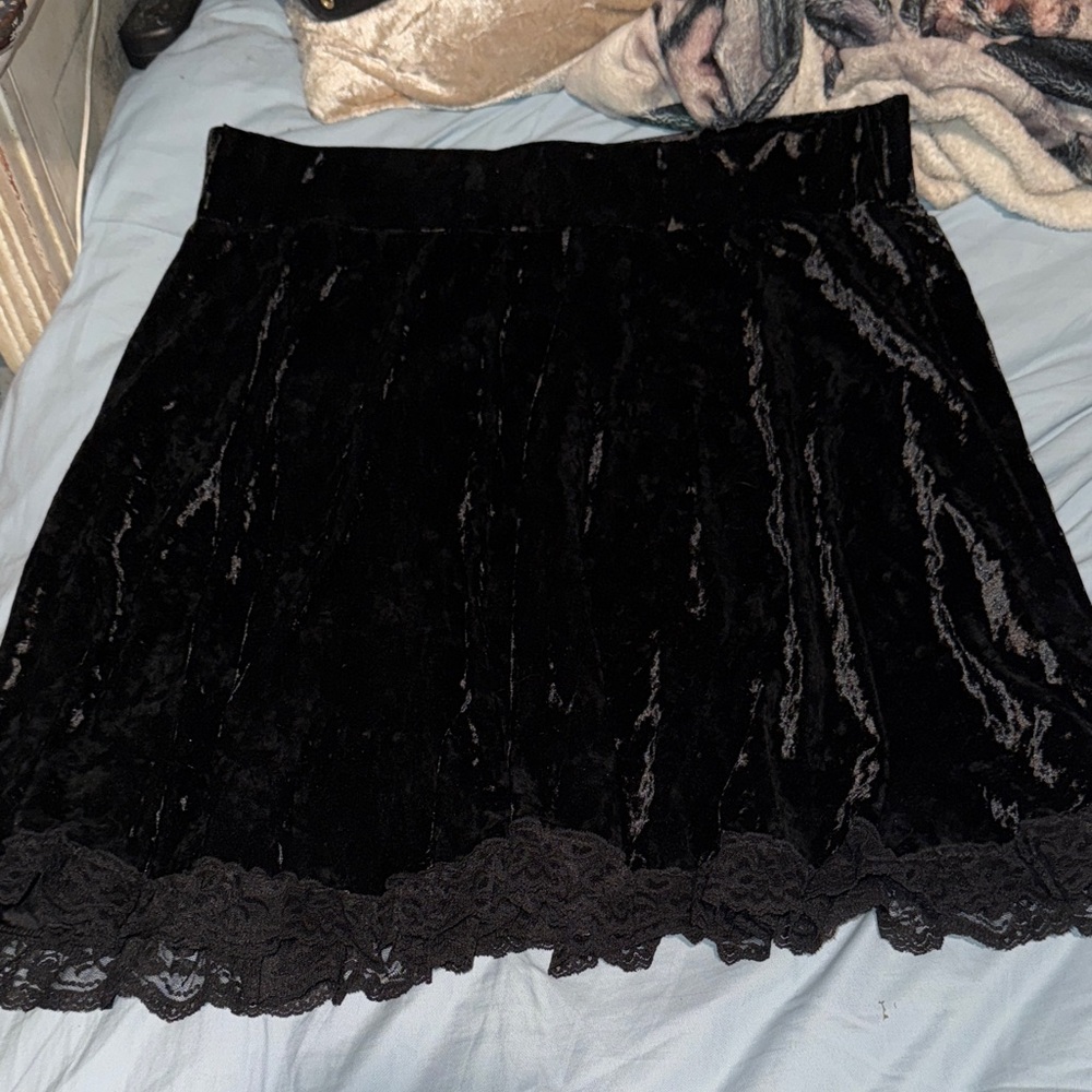 Killstar Black Velvet Skirt with Ruffle around Bottom (Like New)
